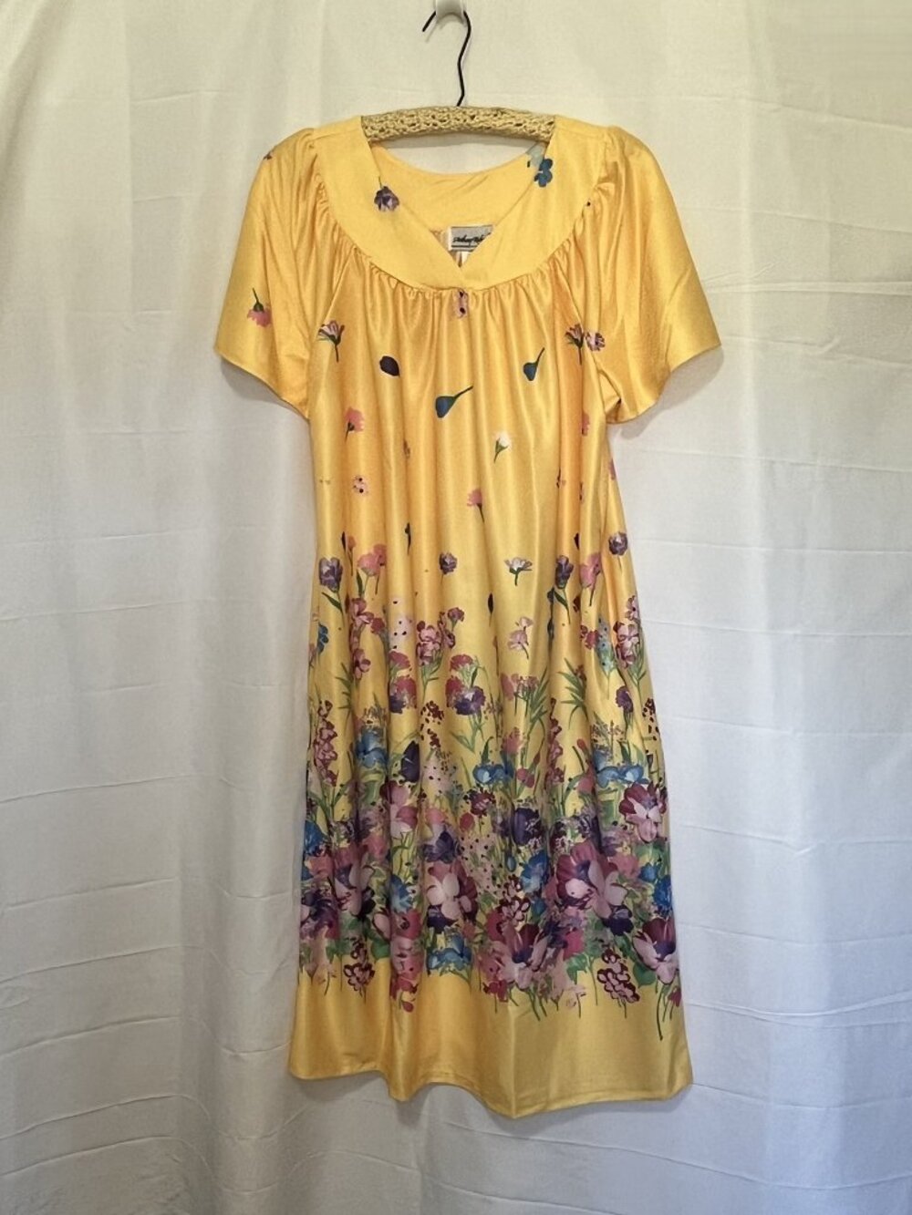 Vintage Anthony Richards House Dress Caftan Muu Muu Moo Moo Yellow Floral Medium